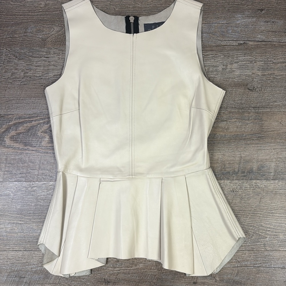 PJK Patterson J Kincaid Women’s ERIN Pleated Leather Peplum Sleeveless Top XS - Picture 2 of 10